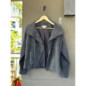 Christopher & Banks Gray Stretch Marled Knit Rib Sides 2-Tone Moto Jacket Medium